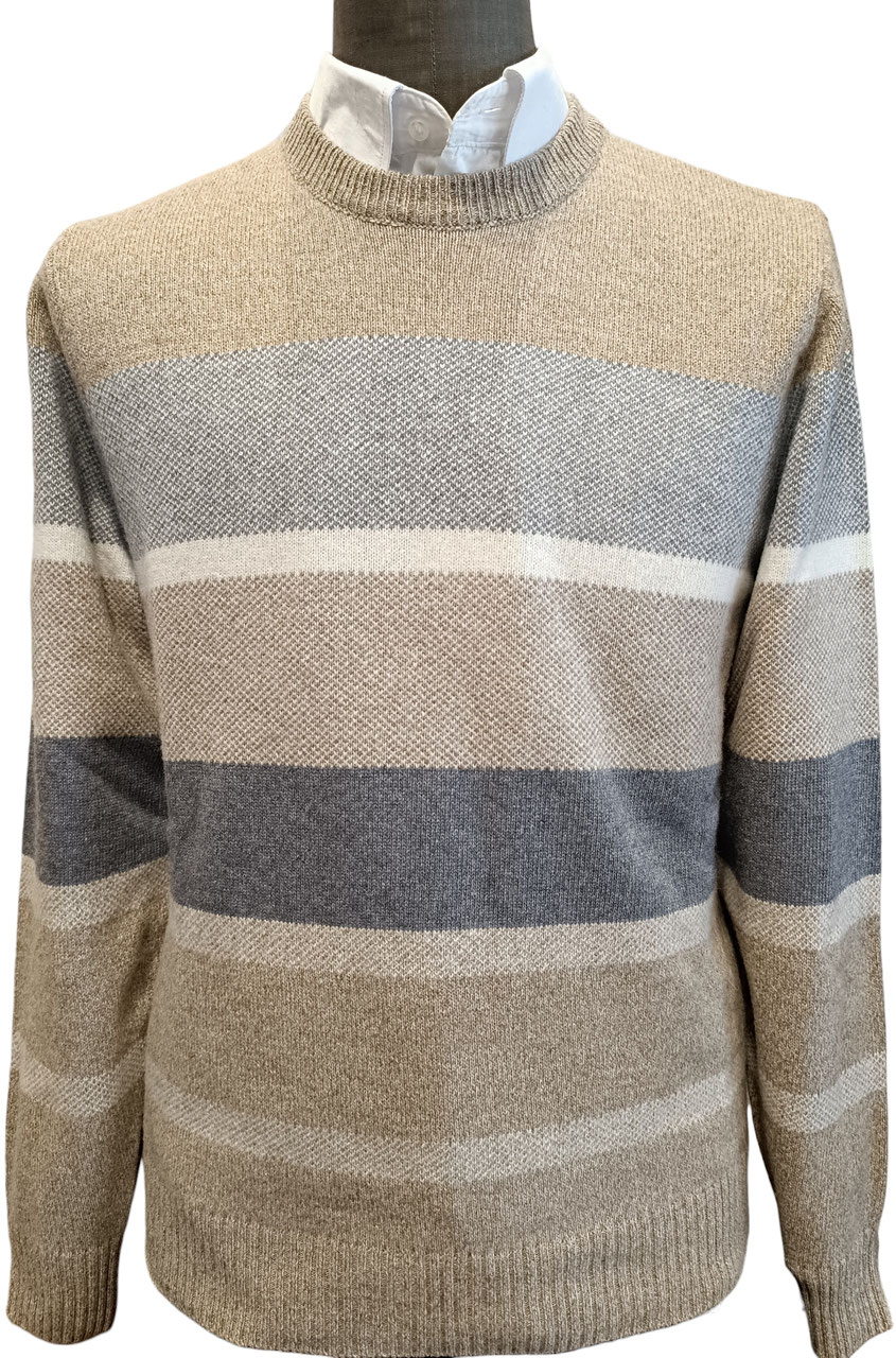 Maglione Uomo Autunno Inverno A Righe, Girocollo In Cotone, Slim Fit, Lavorato A Maglia, Nero/Bianco
