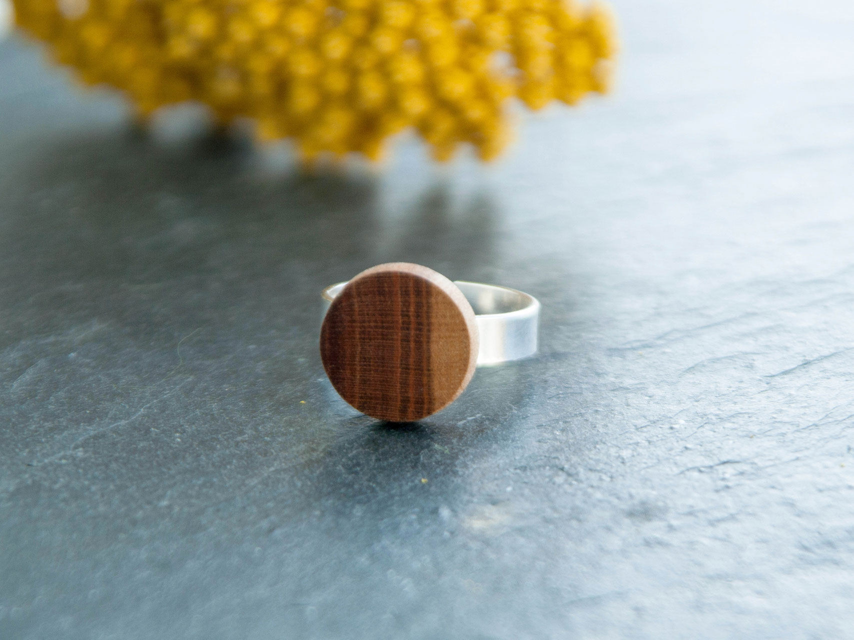 Silberring Mit Holz