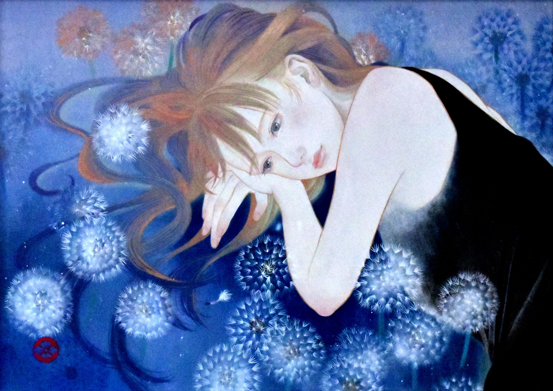 【F4号】藤田嗣治【花を持つ少女】肉筆保証/表裏サイン有り/鉛筆/水彩/額縁 F4号】藤田嗣治【花を持つ少女】肉筆保証/表裏サイン有り/鉛筆