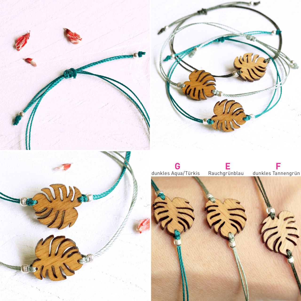 modisch-schlichtes Monstera-Armband, feines Armband - fraufischers   gezeichneter Vogelschmuck