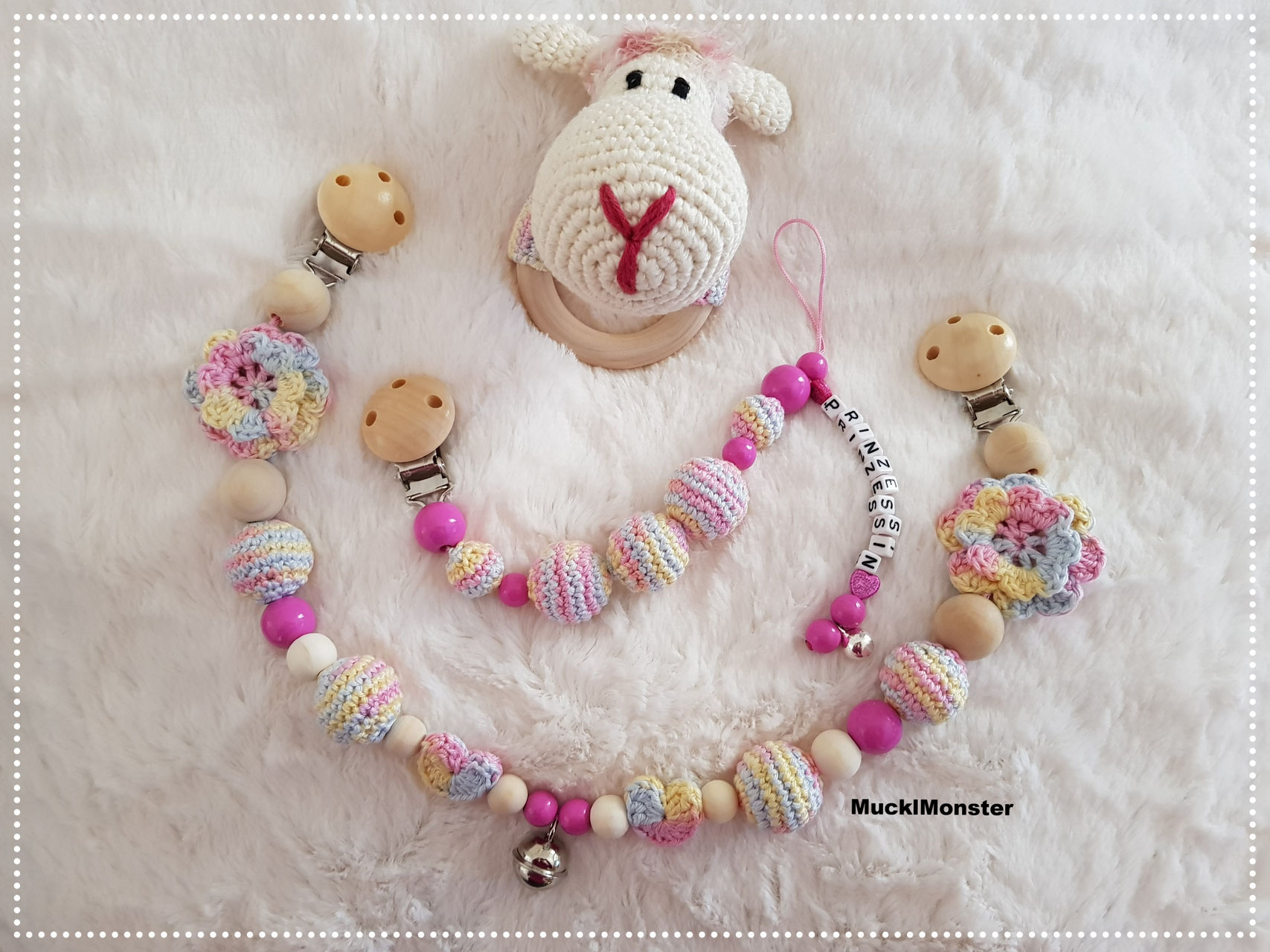 2 Stück Schnullerkette Handgemacht - Rehkitz & Braunbär Mit Becherhalter