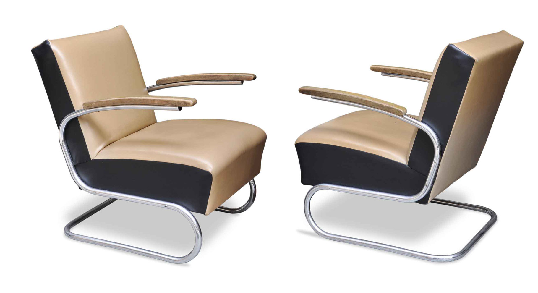 Bauhaus cantilever leather chairs mid century modern