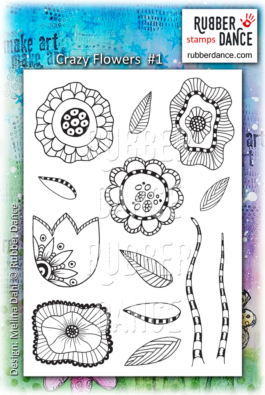 Crazy Flowers 1 Rubber Dance Art Stamps