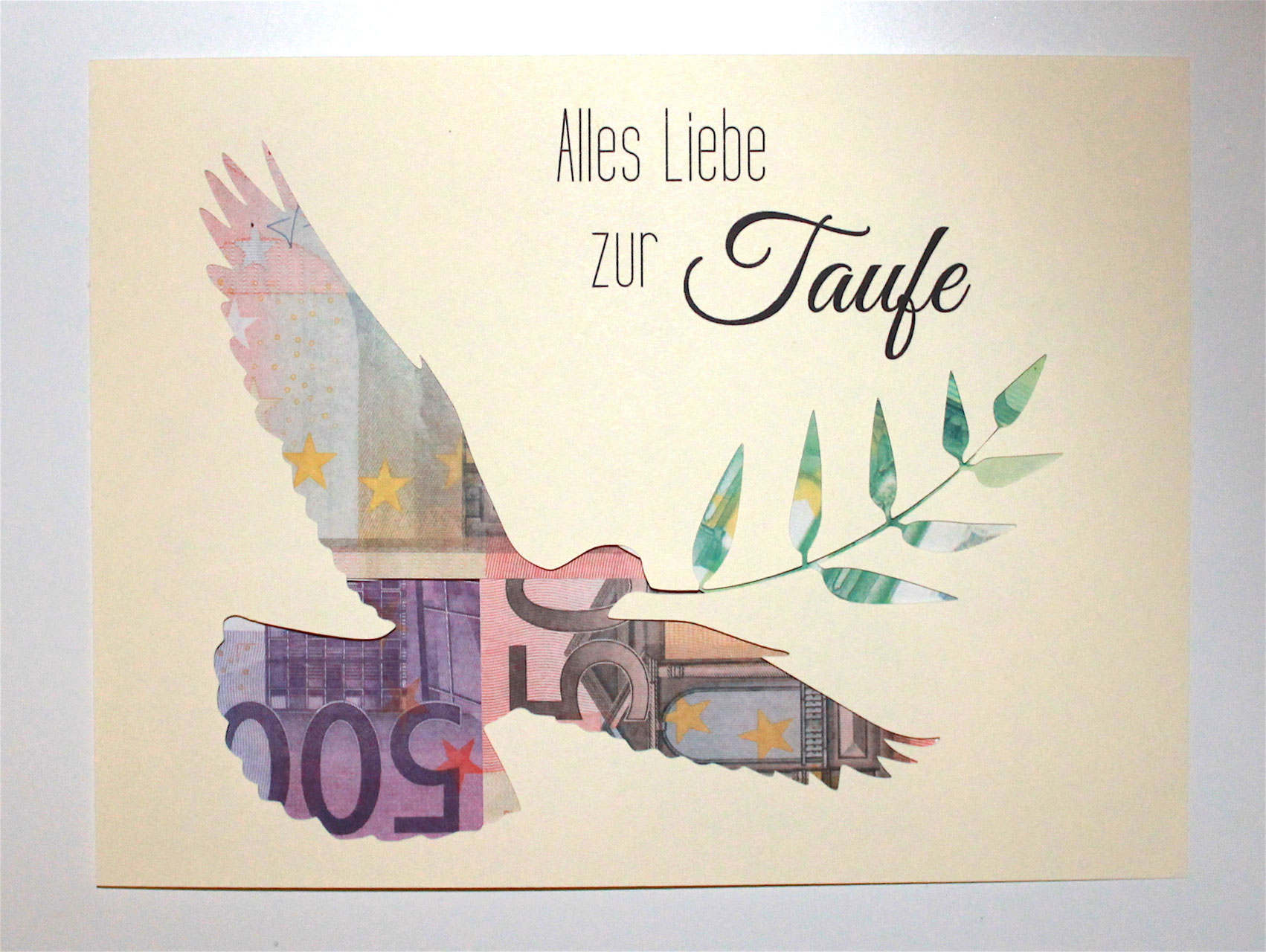 Geldgeschenk zur Taufe Farbwahl Taube Geld hinterlegen Geschenk für Bilderrahmen Love and Crafts