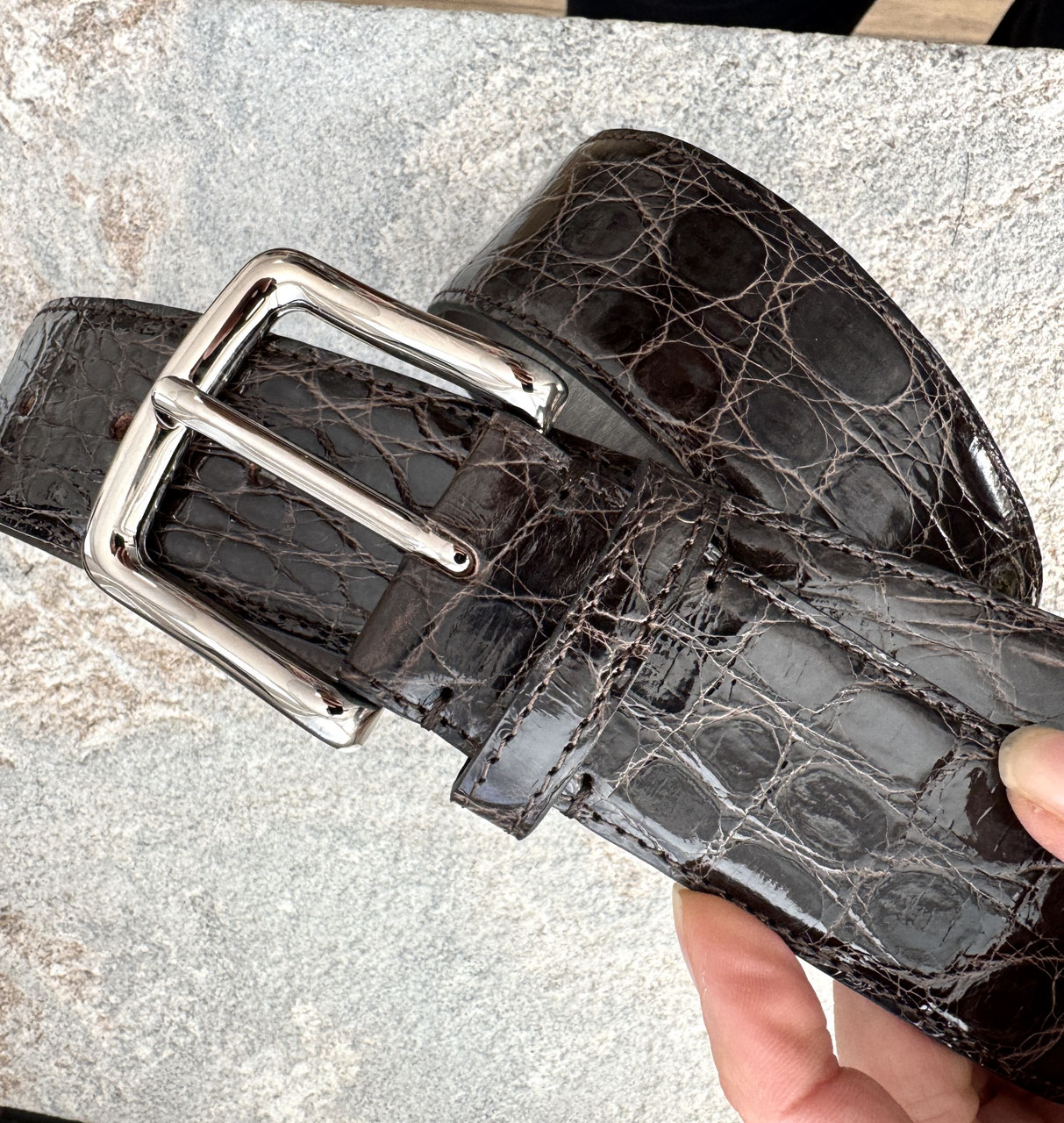 Cintura 3,5 cm in Coda di Coccodrillo tinta a mano - Unisex