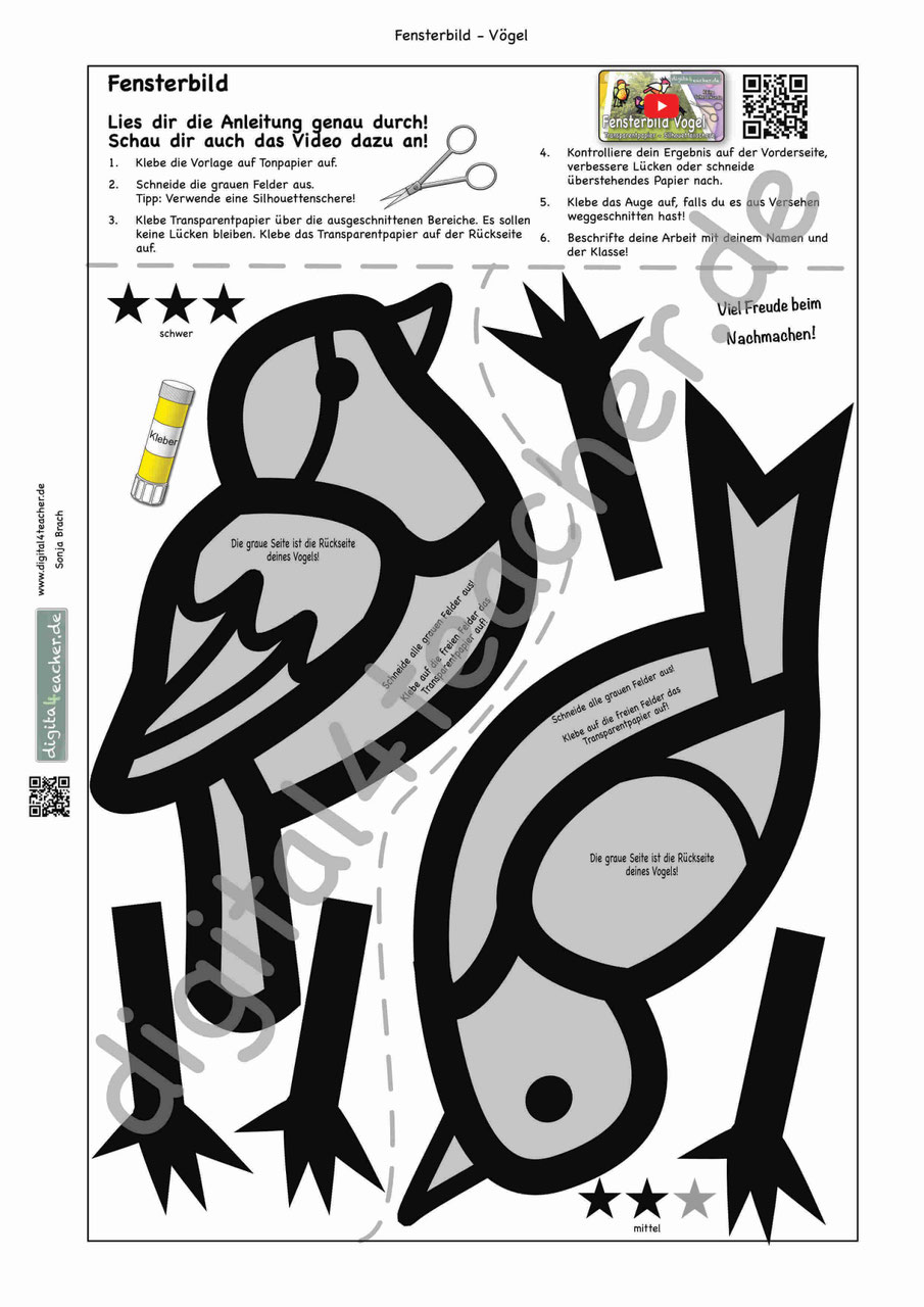 Fensterbild Vogel Transparentpapier Grundschule Mittelschule Werken und