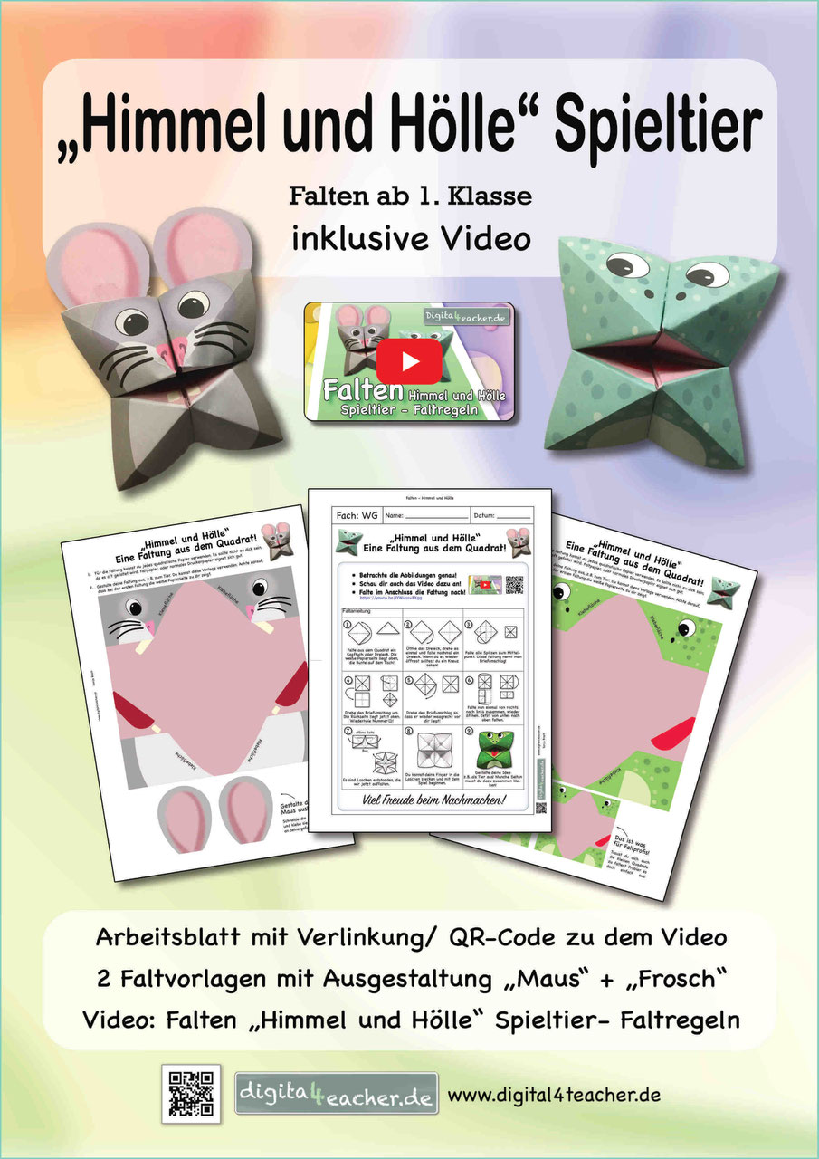 "Himmel und Hölle" Spieltier Tier Maus Frosch Origami falten Unterrichtsmaterial Arbeitsblatt