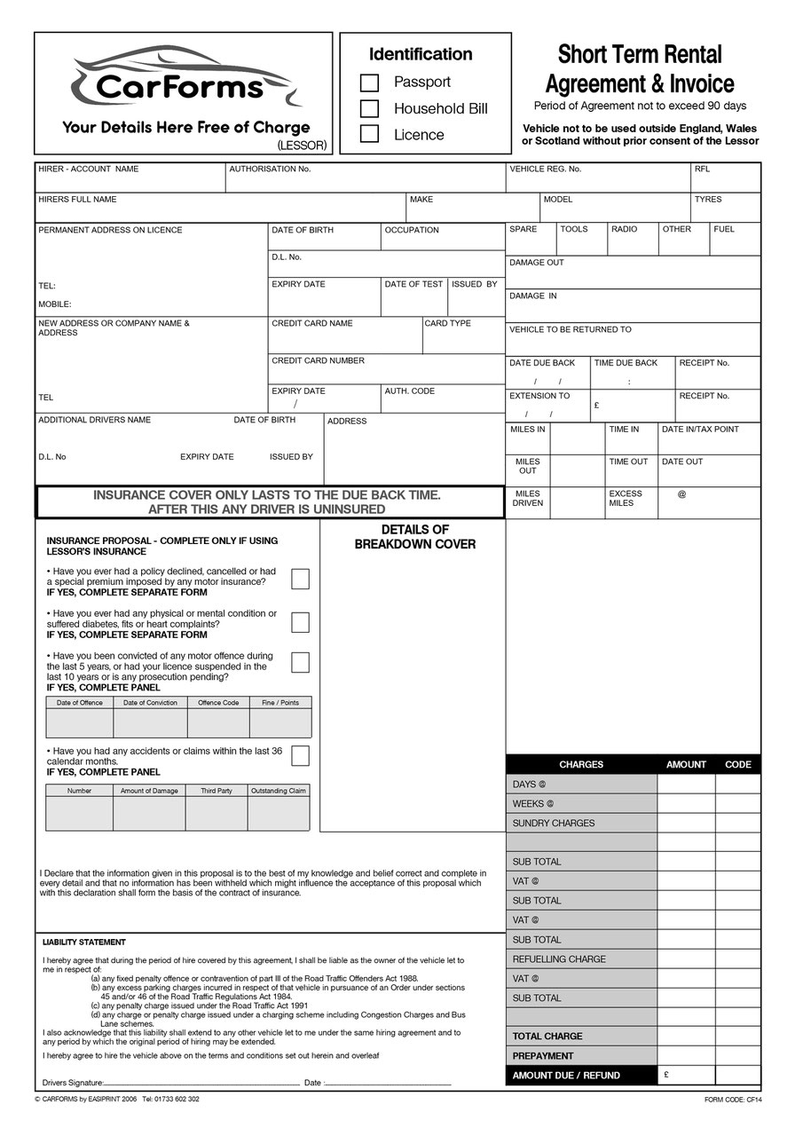 Car Van Rental Supplies Easiprint Peterborough Cambridgeshire
