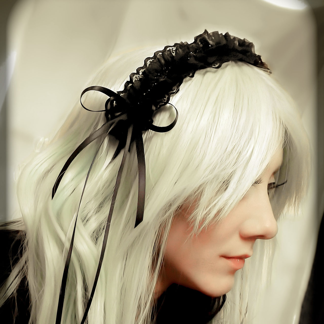 Gothic Lolita Black Lace Headband with Side Bows Lolita's Adornments