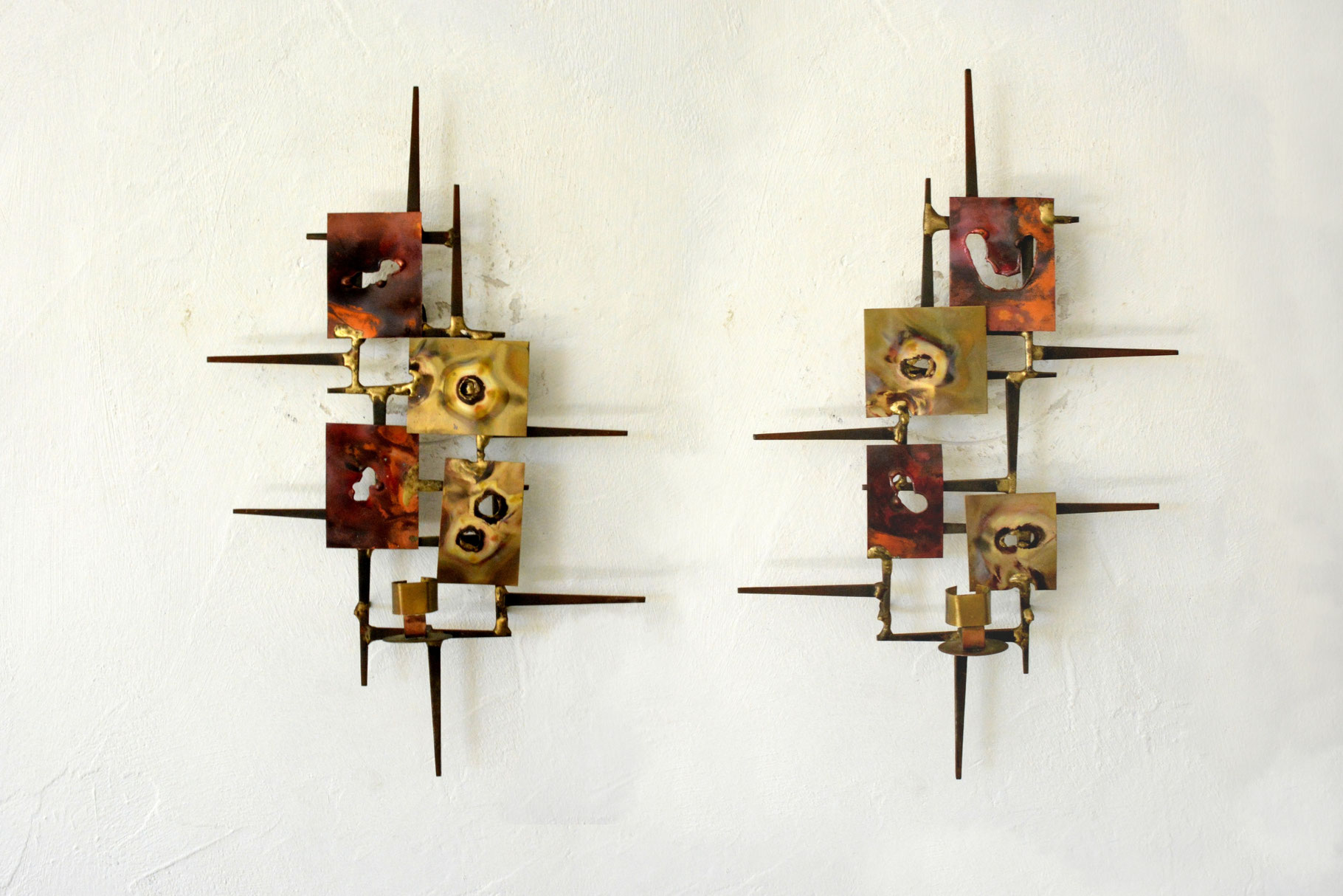Pair of Brutalist wall sconce candle holders 60s Lichtkringen.nl