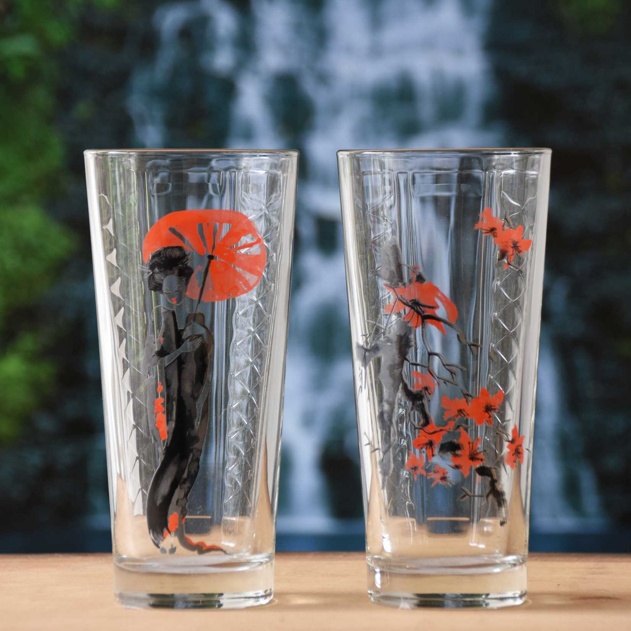 Drinking glasses Japanese 2pcs kimono & flowers De website van
