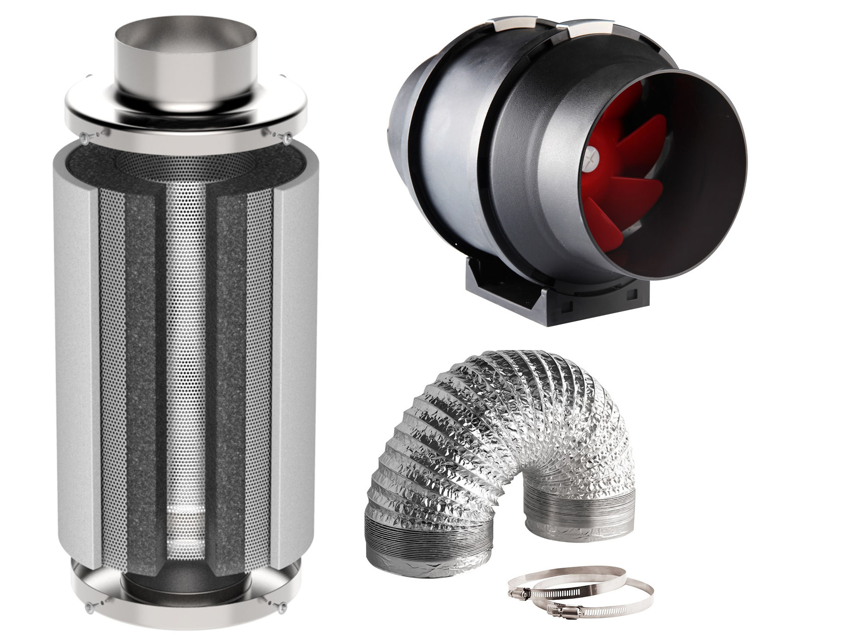 Klima Set mit regelbarem Lüfter 700 m³/h Schlauch Aktivkohlefilter 930 m³/h Klima Set mit regelbarem Lüfter 700 m³/h Schlauch Aktivkohlefilter 930 m³/h