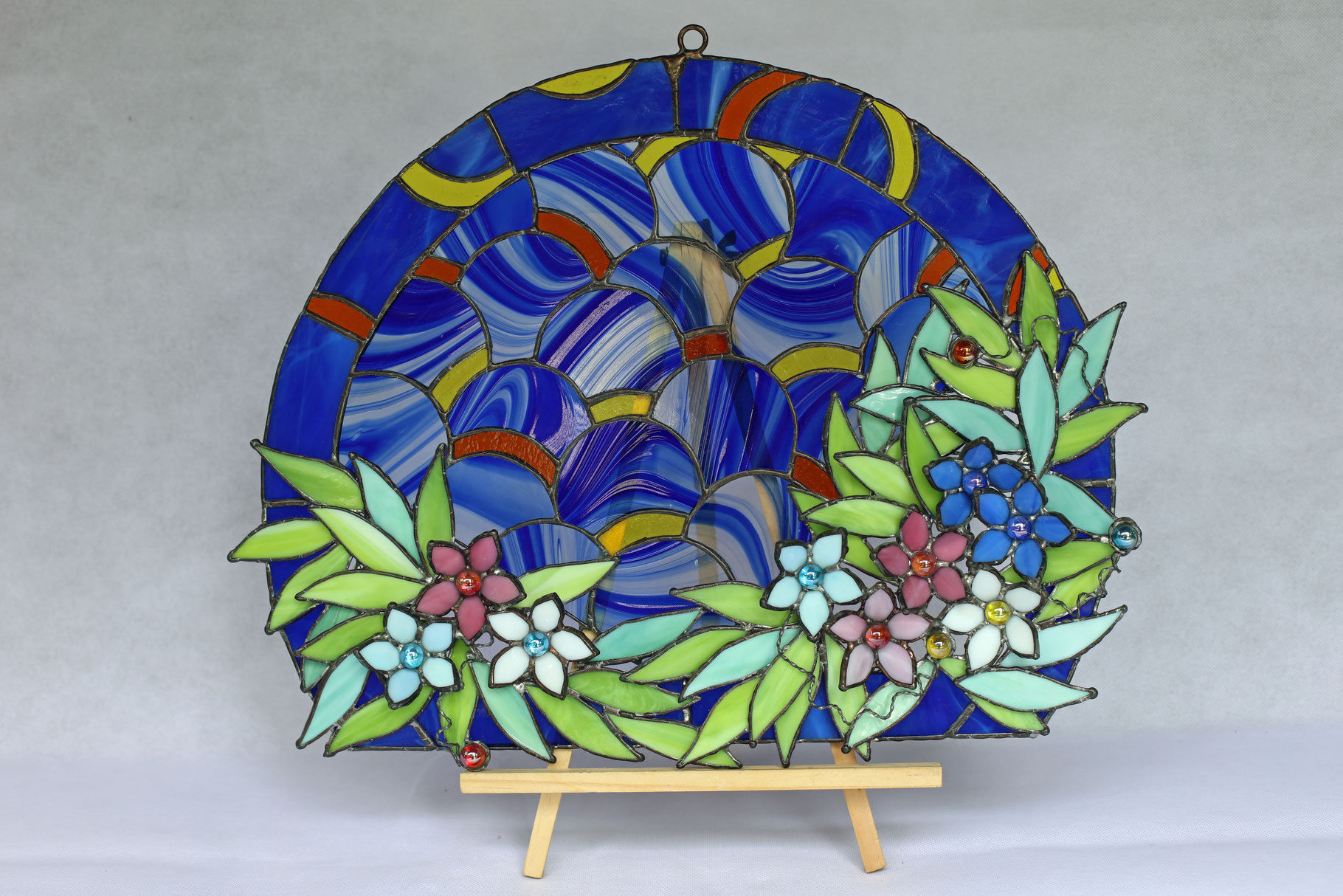 ✮大きめ✮ ステンドグラス　壁掛け　吊り下げ金具付き　バラ　ハンドメイド ✮大きめ✮ ステンドグラス 壁掛け 吊り下げ金具付き バラ