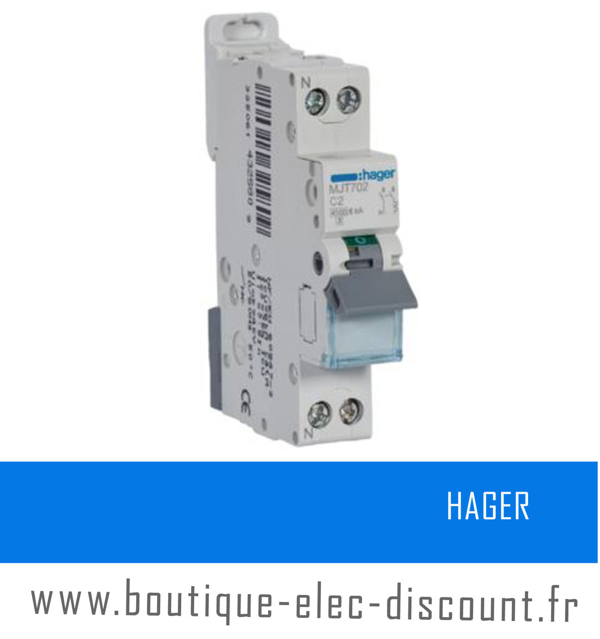 Disjoncteur 2A Hager - 1P+N - 4.5-6kA - courbe C - Réf. MJT702 - Materiel  électrique à prix discount