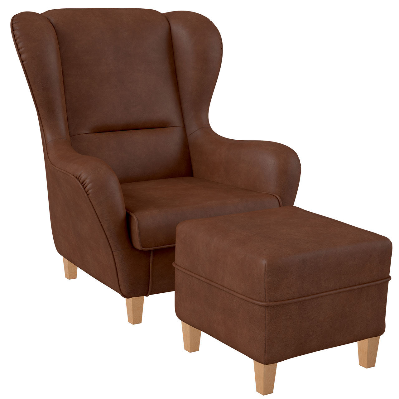 Ohrenbackensessel Design: Kunstleder Milano, Kupferbraun ...