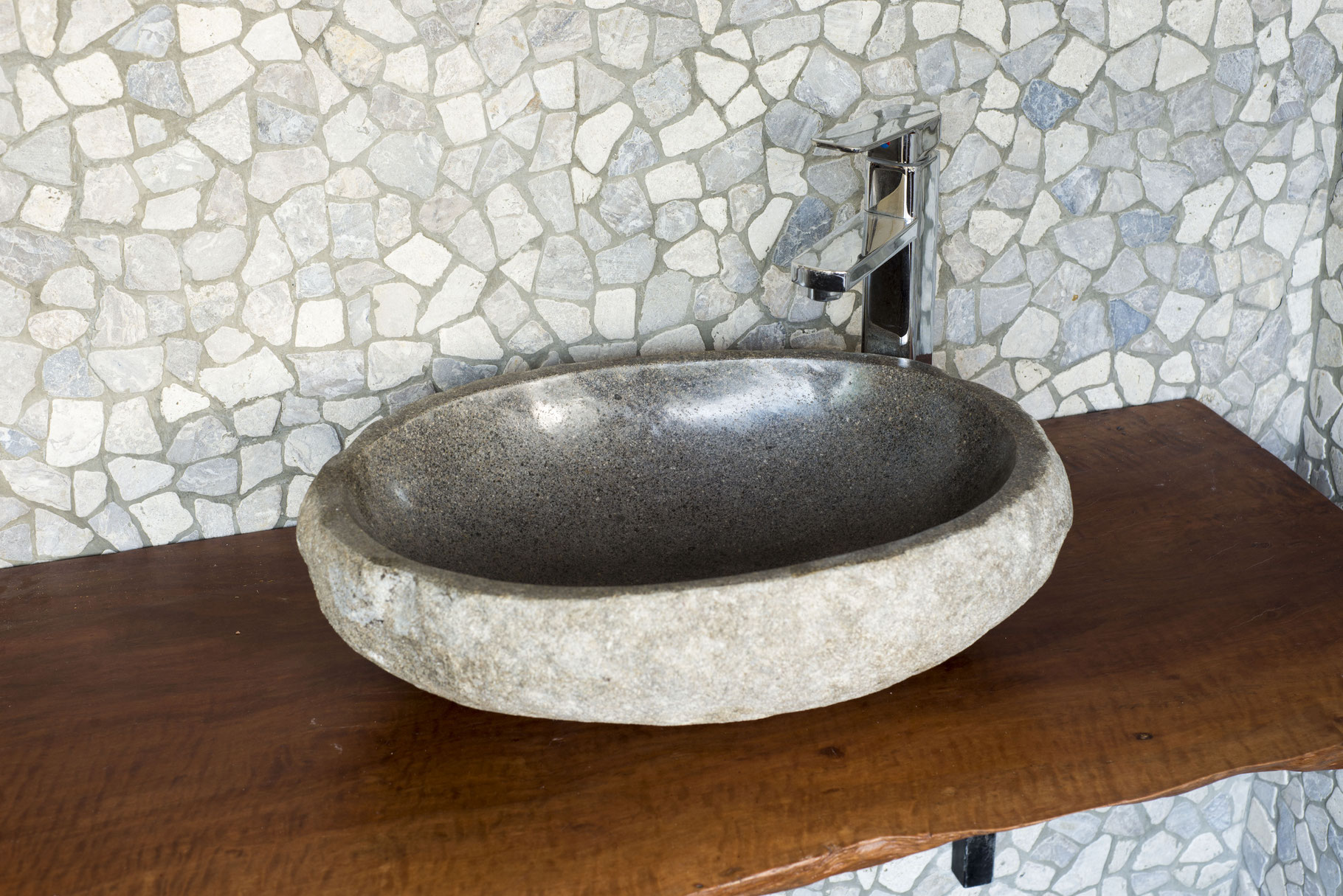 Tidyard Lavabo in Pietra Naturale per Bagno 46-52 cm Lavandino Ovale in Pietra del Fiume Creativo Lavabo da Appoggio