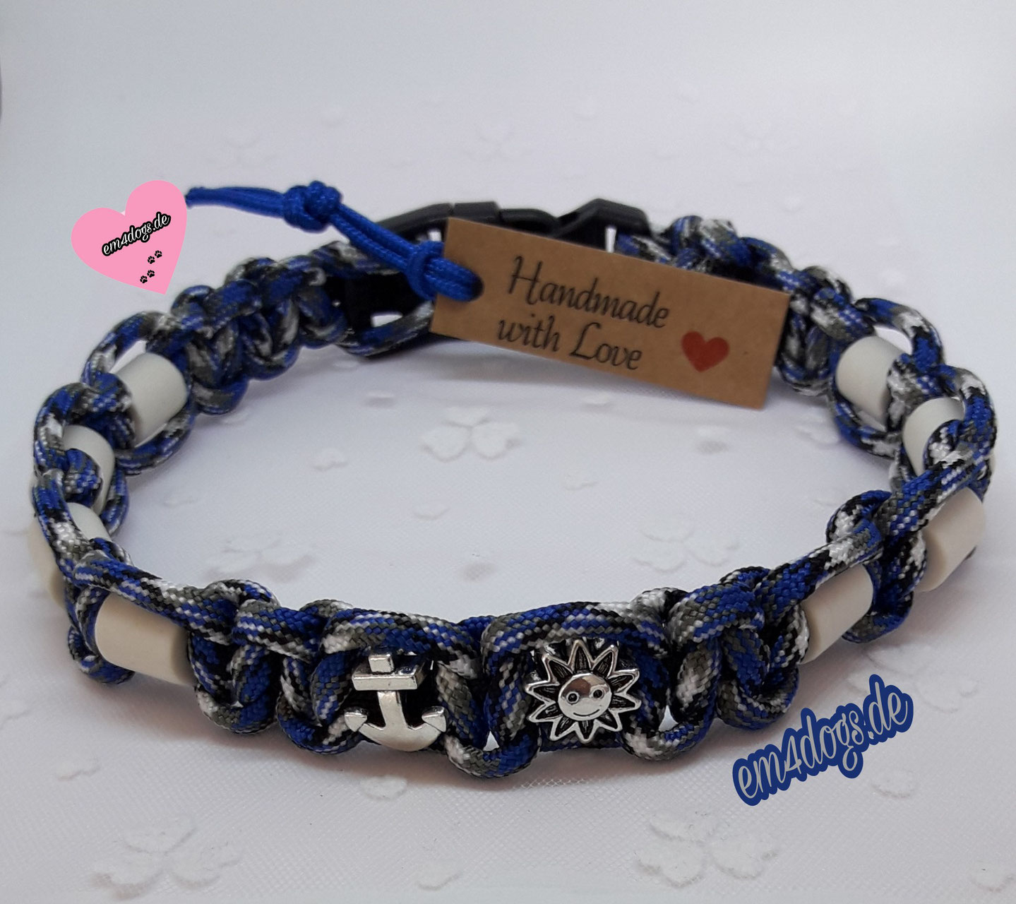 wahlweise mit Namen und weiteren Extras EM-Keramik Halsband für Hunde Navy Blue Classic 