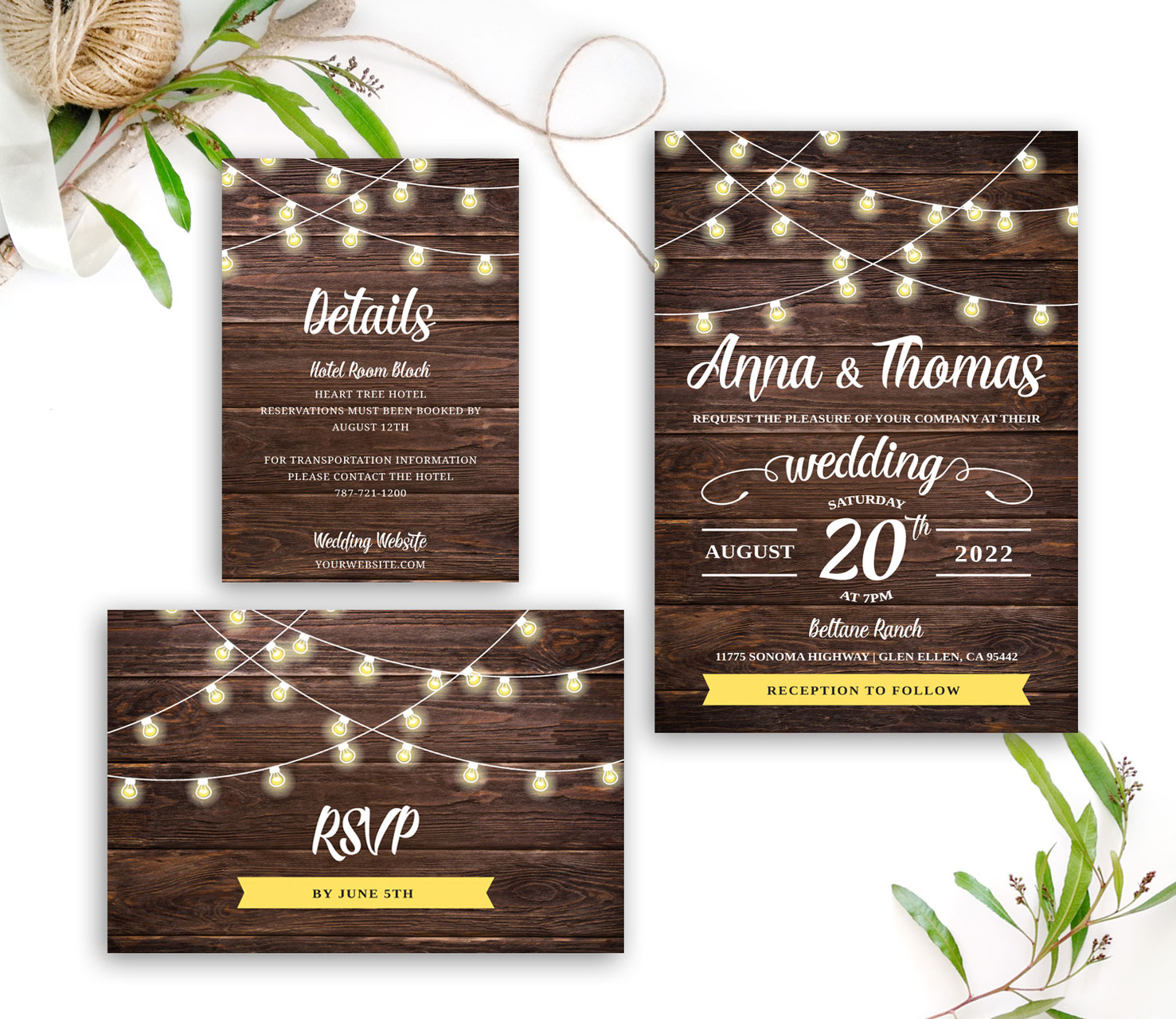 String Light Wedding Invitations LemonWedding
