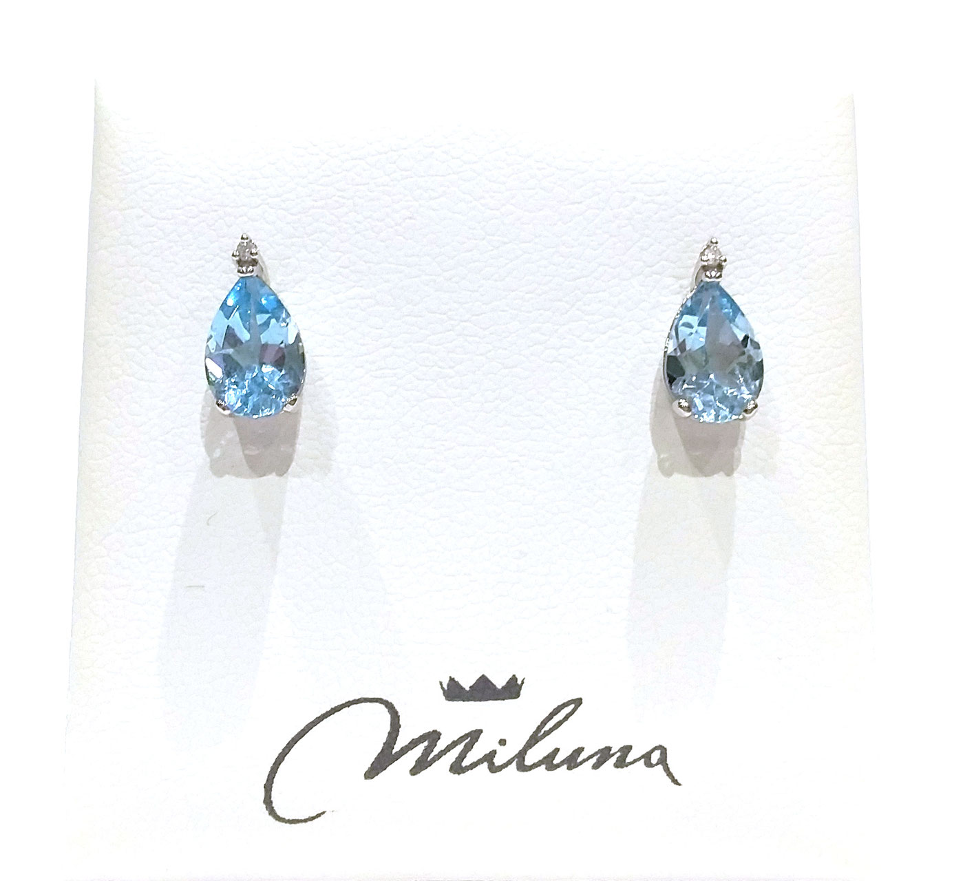 Miore Orecchini Oro Giallo 9KT Con Topazio Blu E Diamanti Naturali - Perno A Lobo