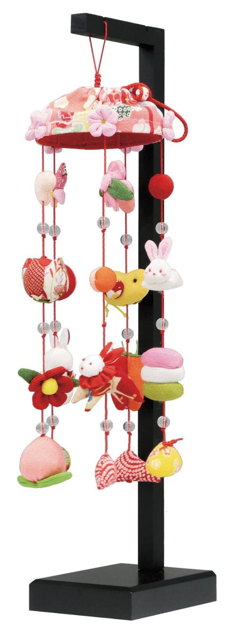 吊るし飾り（ピンクうさぎとまり） ちりめん細工 お花とまりとうさぎ雛