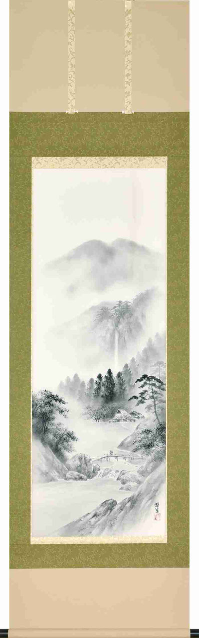 掛軸「水墨山水」塩川翠笙 尺五立（A-4806） - 伽楠（かなん）