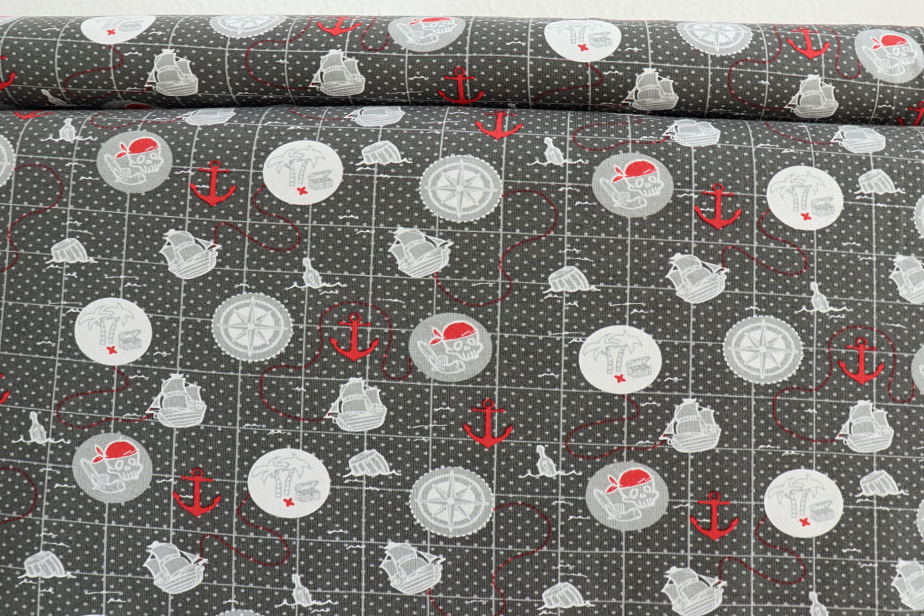 Piratenstoff mit maritimen Motiven, Jersey STOFFERIE pelamenti