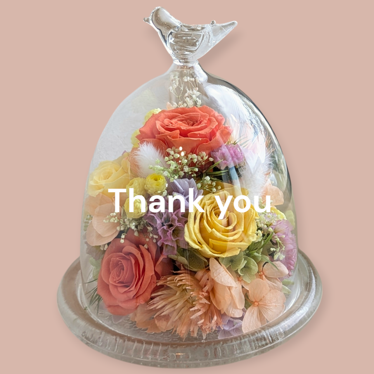 むち子　限定価格　プリザーブドフラワー　花束　ブーケ　ガラスドーム プリザーブドフラワー 仏花 ドーム ガラスドーム 紫蘭 初盆