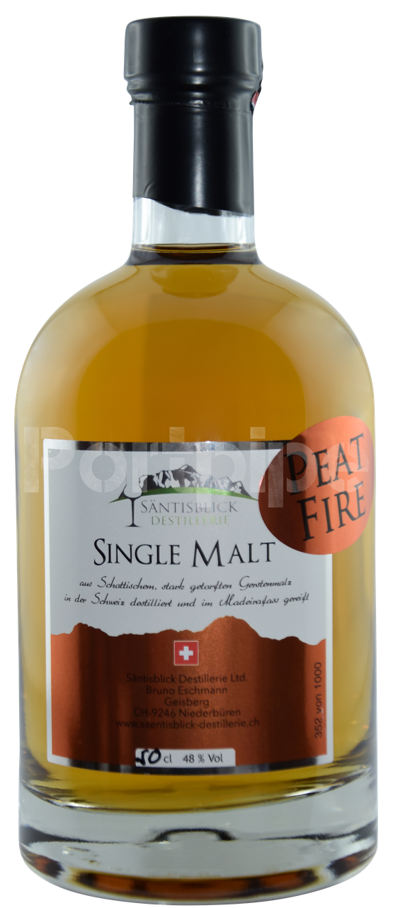 Säntisblick Single Malt Whisky Heavy Peated Schweizer Spirituosen.