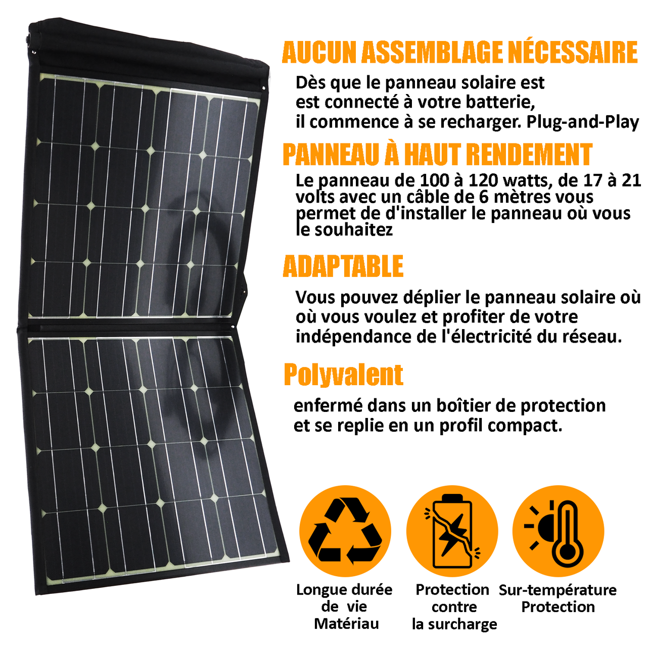 Panneau solaire mobile pliable 100 W + Régulateur 12/24V avec 2x USB