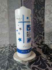 Taufkerze, Kerze Taufe blau, Taufkerze Junge, Symbole Taufe