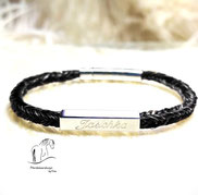 Armband aus Pferdehaar-Modell S11b-eckig geflochten mit Hülse und Gravur-Karabinerverschluss-Silber
