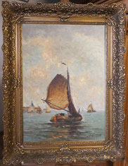 Jan Hendrik Wolhoff "Fischerboote vor Venedig" Öl auf Leinwand 70,5 x 50,5 cm, € 750,00