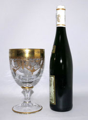 Großes Pokalglas Becher Murano vergoldet mundgeblasen Kristallglas H. 19,5 cm, € 125,00