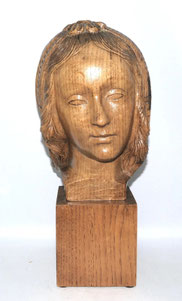 Französische Holz Skulptur Frauenkopf Art Deco um 1930 Eiche H. 36,5 cm, 3,5 Kg, € 1950,00