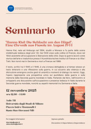 Veranstaltungsflyer mit Veranstaltungstext in italienischer Sprache, Seite 1