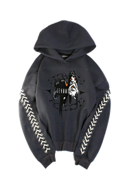 laced embroidered grey hoodie