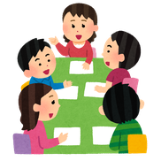 5人の男女が集い語り合っているイラスト