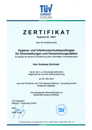 TÜV Zertifikat hygiene und Sicherheitsbeauftragte 