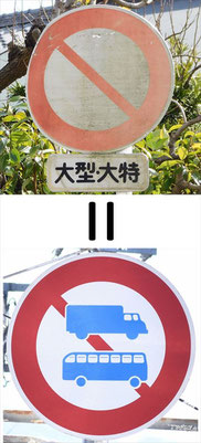車両通行止めと大型車通行止めの道路標識