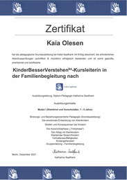Zertifikat KinderBesserVerstehen-Kursleiterin nach Katia Saalfrank