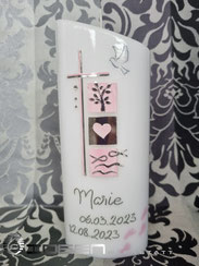 Taufkerze, Kerze Taufe, Kerze rosa, Taufkerze Mädchen, Taube, rosa, Geschenk Taufe, Marie, Taufzeichen