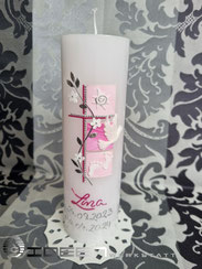 Taufkerze Mädchen, Taufkerze rosa, Taube, zarte Taufkerze, Taufsymbole