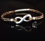 Pferdehaararmband, eckig, Unendlichkeitszeichen, 2 Perlen