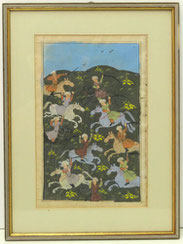 Alte Persisch-Indische Malerei, Kampfszene, Schlacht, 17. Jhd., Tempera-Farben,, € 650,00