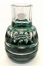 Val St. Lambert Vase Kristall dunkelgrüner Überfang tiefer Kerbschliff H. 23 cm, € 185,00