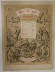 Theater Plakat Laetarefest 1859 Düsseldorf Malkasten "WAS IHR WOLLT" Shakespeare, € 250,00