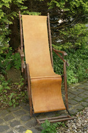 Historismus Liegestuhl, Deckchair, verstellbar, Lederbezug, gedrechselt , € 550,00