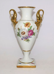 Alboth & Kaiser, Schwanen Hals Henkel Vase, Amphore, Blumenboquet, gold, 24,0 cm, € 125,00