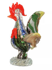 Murano Glas Hahn mundgeblasen Klarglas mehrfarbige Einschlüsse H. 21,0 cm, € 190,00