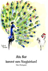 christliche Karten, Pfau und Huhn alle not kommt vom vergleichen